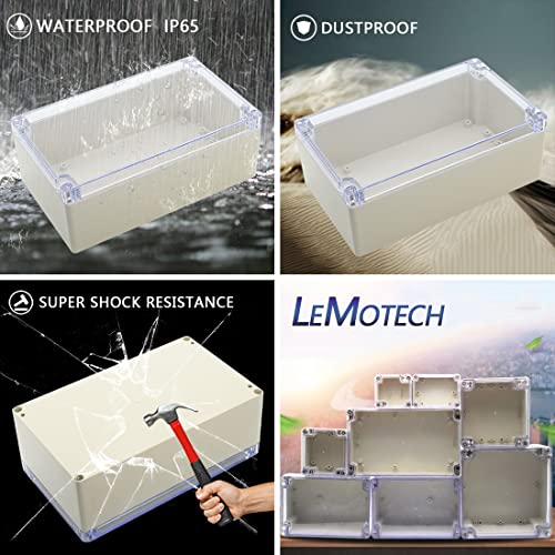 LeMotech ABS Plastic Junction Box Dustproof Waterproof IP65 Electrical Enclosure Box Universal Project Enclosure Grey with PC Transparent Clear Cover 7.9 x4.7 x2.9 inch(200 x120 x75 mm) - size: 7.9"x4.7"x2.9"