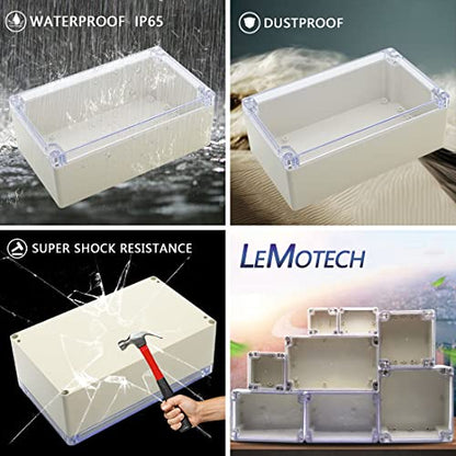 LeMotech ABS Plastic Junction Box Dustproof Waterproof IP65 Electrical Enclosure Box Universal Project Enclosure Grey with PC Transparent Clear Cover 7.9 x4.7 x2.9 inch(200 x120 x75 mm) - size: 7.9"x4.7"x2.9"