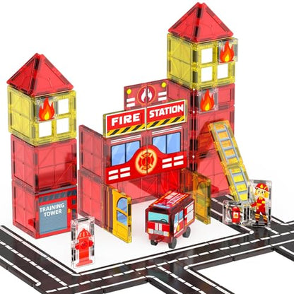 SKTMYY Fire Station Magnetic Tiles Building Toys for Kids Ages 4-8 - style: Fire Station Magnetic Tiles