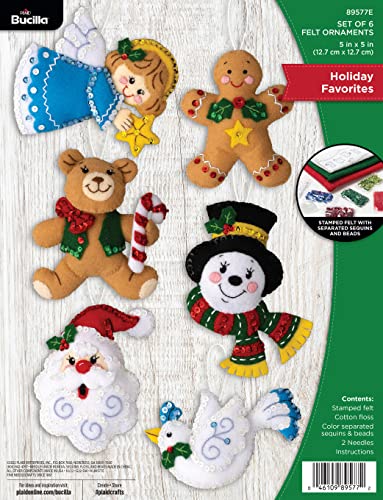 Bucilla Felt Applique 6 Piece Ornament Making Kit, Holiday Favorites, Perfect for DIY Arts and Crafts, 89577E