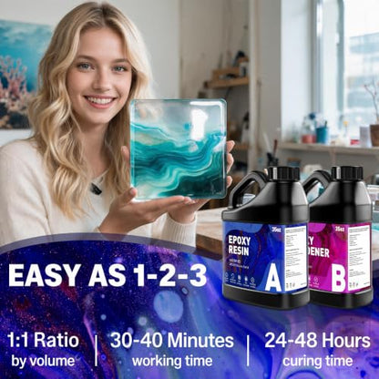 Epoxy Resin Kit 70OZ - No Yellowing & Less Bubble 2 Part Epoxy Resin for Beginners, 1:1 Ratio Art Resin for Wood Casting, Jewelry Making, Art Crafting & Countertop Coating (35OZ×2) - size: 70 OZ
