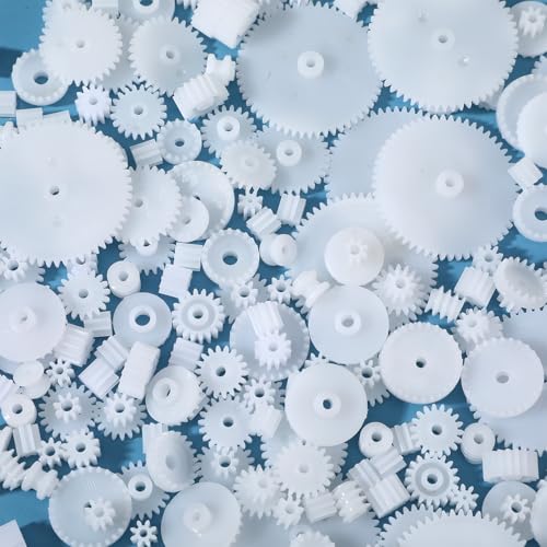 200 Pcs Plastic Gear Set, Single-Gear, Spindle Gears, Small Motor Gears, Model Toy Gear Kit, DIY Gear-Assortment Accessories Set for Model (6 Styles)