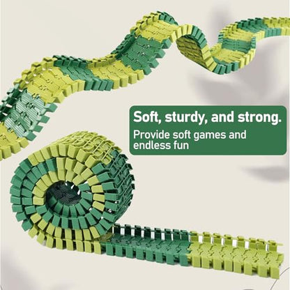 GIAT 96 Pcs Dinosaur Car Track Expansion Kit – Birthday Gift for Boys & Kids Ages 3 4 5 6 7, Compatible with Most Dino Flexible Tracks, Add-On Accessory Toy for Building Dinosaur Raceway - color: Green Dinosaur Tracks