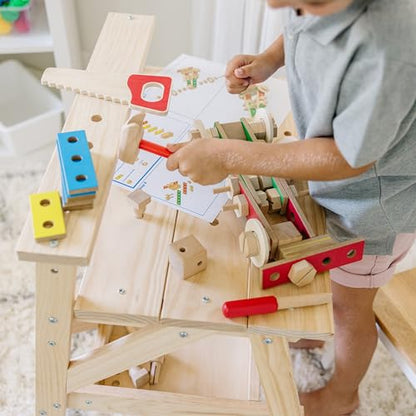 Melissa & Doug Wooden Project Workbench, 55-Piece Pretend Building Set