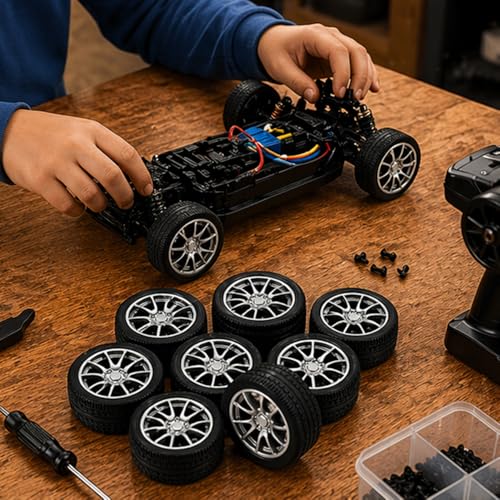 10PCS Toy Car Wheels 25mm Rubber Tire Wheels with Metal Shaft for RC Car Truck DIY Model Toy Wheel Replacement Accessories (2.5x25mm) - style: 2.5x25mm