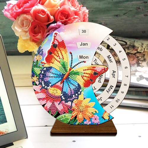 F-CANLAN Rainbow Butterfly Moon Perpetual Calendar DIY Diamond Art Decor - color: Yellow
