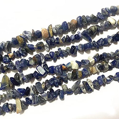 7-8mm Natural Blue Sodalite Gemstone Chips Healing Gravel Bracelets Necklace Kit Irregular Tumble Stone Beads DIY Crafts Design Jewelry Making 32" - color: Blue Sodalite