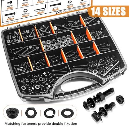 mankk 700PCS M6 Flange Bolt and M6 Button Head Hex Socket Cap Screws Assortment Kit M6×1.0 (10mm to 35mm) Metric Grade 10.9 Alloy Steel Class Hex Bolts and Nuts Washers Kit - size: 700PCS M6, style: Flange & Button & Hex Socket Cap