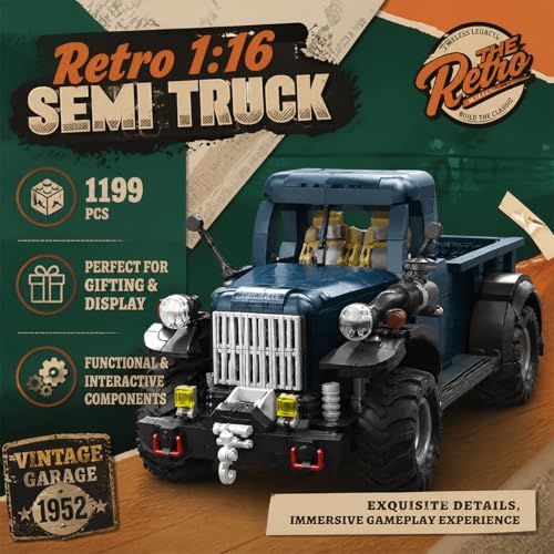Retro 1:16 Semi Truck Model Kit for Adults 1199pcs - style: Retro 1:16 Semi Truck