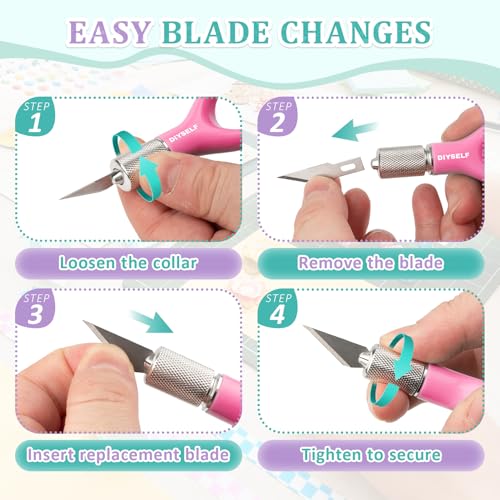 DIYSELF Fingertip Craft Knife, Detail Hobby Knife with 5 Extra #11 Blades - color: Pink