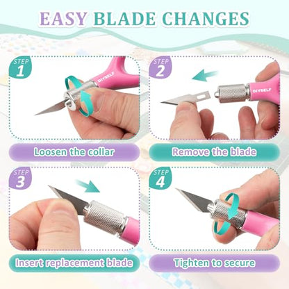 DIYSELF Fingertip Craft Knife, Detail Hobby Knife with 5 Extra #11 Blades - color: Pink