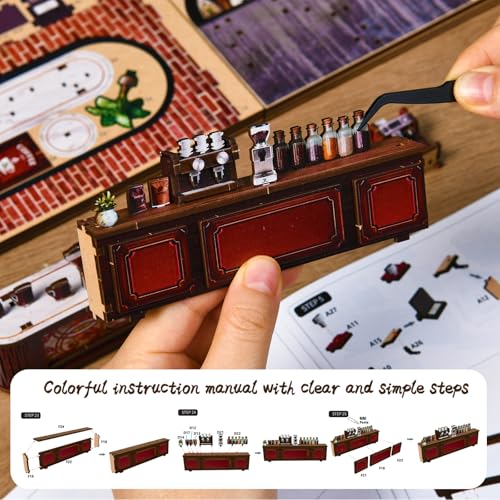 DIY Book Nook Kit, 3D Wooden Puzzle Miniature House with LED Light, Dollhouse Bookshelf Insert, Tiny House Model Building Kit, Unique Creative Gift for Adults and Teens (Warmglow Coffee) - style: Warmglow Coffee