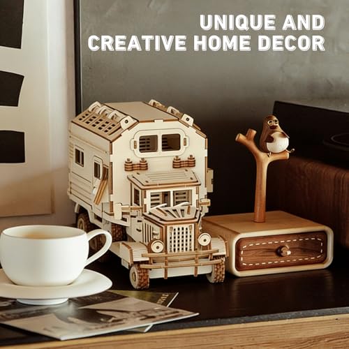 3D Wooden Puzzle, RV Model Kit for Adults & Teens, DIY Mechanical Wooden Model Kits, 11.88in X 6.49in Brain Teaser, Creative Wood Craft Puzzle Gift & Desk Decor