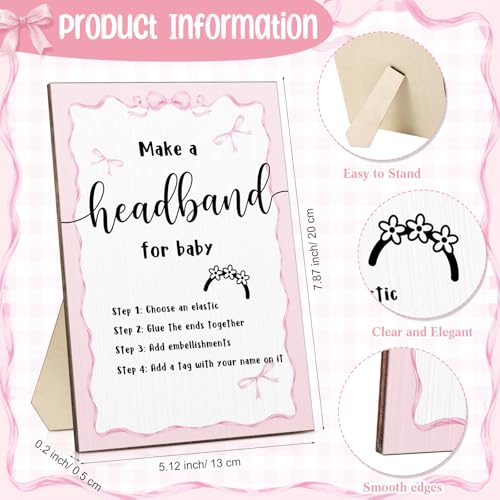 Geosar Baby Shower Games DIY Headband Making Kit Include Wooden Game Sign Elastic Cute Flowers Hairbands Round Fabrics and Tape Makes 30 Headbands for Baby Shower Guest Games(Bow) - style: Bow