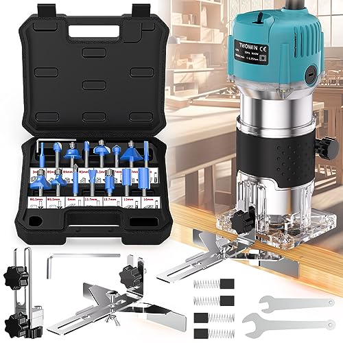 TwoWin Router Tool, 110V 800W Compact Palm Wood Router Tool for Woodworking - color: Blue and Black