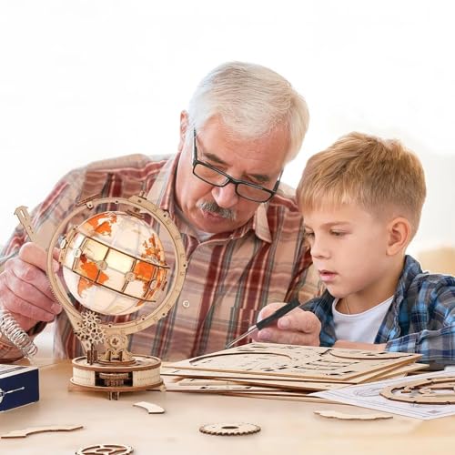 ROBOTIME 3D Wooden Puzzle for Adults- Luminous Globe ST003 - Wooden 3D Puzzles for Adults with LED Light - Globe Model Building Kit for Teens & Adults