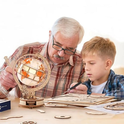 ROBOTIME 3D Wooden Puzzle for Adults- Luminous Globe ST003 - Wooden 3D Puzzles for Adults with LED Light - Globe Model Building Kit for Teens & Adults