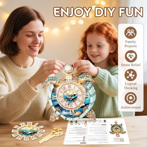3D Puzzles for Adults Wooden Sea Turtle Clock Puzzle Adult Crafts - color: Turtle Clock
