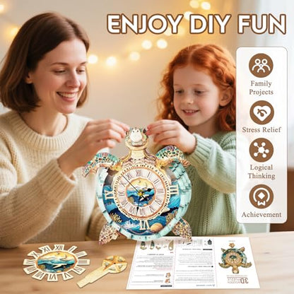 3D Puzzles for Adults Wooden Sea Turtle Clock Puzzle Adult Crafts - color: Turtle Clock
