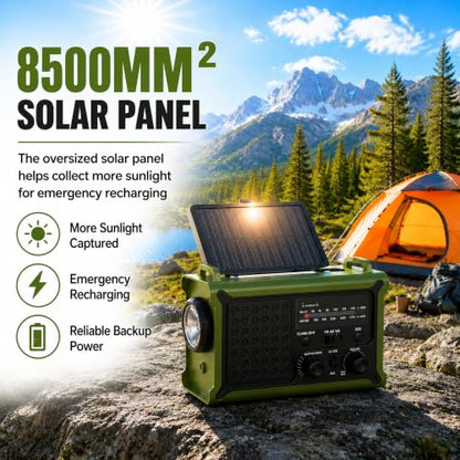 Emergency Weather Radio, 12000mAh Solar Hand Crank NOAA Radio, Army Green - color: ARMY GREEN