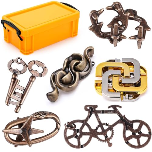 6 PCS Metal Brain Teaser Puzzles for Adults and Kids, Disentanglement Metal Logic Puzzle Set, IQ Mind Challenge Brain Games Toy Gift(6PCS Metal A)