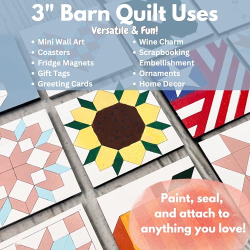 Set of 4 Barn Quilt Christmas Ornaments to Paint | Large Flower Wood Kit