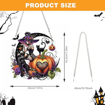 NAIMOER Halloween Diamond Art Hanging Kits for Adults, Witch 5D Special Shaped Rhinestone, DIY Acrylic Diamond Art Painting Window Pendants Home Garden Wall Hanging Ornament Kits, Double Sided - color: Halloween Witch