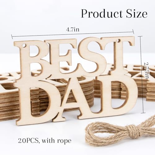 MAQIHAN Fathers Day Crafts Wooden Ornaments 20 Pcs - Best DAD Wood Cutouts - size: BEST DAD