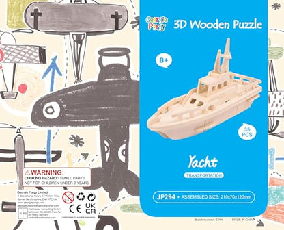 Georgie Porgy 3D Wooden Puzzles for Kids Toys Construction Woodcraft Kits DIY Model Puzzle Kits Birthday Gifts Pack of 3 (Biplane Off-Road Vehicle Yacht) - color: Biplane Off-road Vehicle Yacht