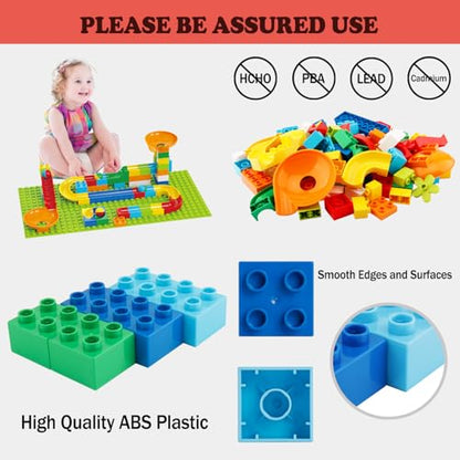 Anpcso Marble Run Building Blocks, 128 PCS STEM Toy with Toss Ring Game - style: with ring toss