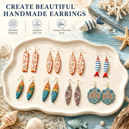 8Pcs Ocean Clay Earring Molds, Fish Flower Wave Polymer Clay Tools. Ocean Fish, Wave & Floral Patterns for Detailed Handmade Earrings and Coastal Clay Jewelry Designs - color: Surfboard