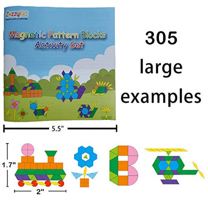 ZazzyKid Kids Magnetic Pattern Blocks Set: 216 PCS Geometric Shape Puzzles Tangram - STEM