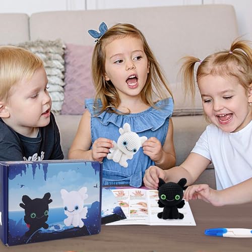 2PCS Dragons Crochet Kit for Beginners Crochet Starter Kit for Adults - color: Black White Dragon