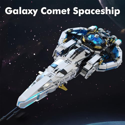 Sosuy Spaceship Building Blocks Set, LED Starship STEM Toys for Boys 8+, Galaxy Comet Space Shuttle Ship with Display Stand, Educational Birthday for Boys, Kids, Teens, Adults - style: Galaxy Comet
