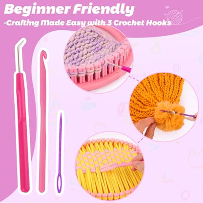 PREBOX Knitting Loom Kit for Kids and Beginners, Hat and Scarf, Pink - color: Pink Knitting Kit