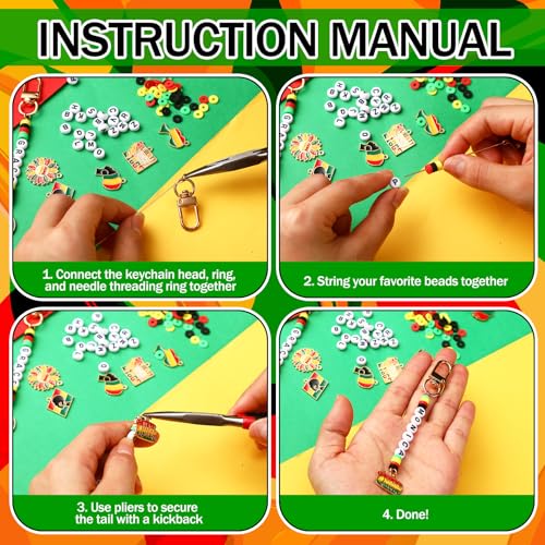 Tondiamo 2823 Pcs Juneteenth Bead Keychain DIY Craft Making Kit June 19th Key Ring Charms Letters Beads String for African American Gift Jewelry Key Ring Backpack Black History Month Accessories - style: Black History Month
