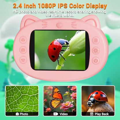 Pocket Kids Microscope, 1000X Handheld Microscope for Kids w/2.4'' Screen, Photo Video Mini Portable Microscopes Science Edu Digiscope, Christmas Birthday Gifts Ideas for Kids Ages 3-12 - color: Pink