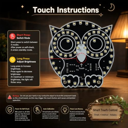 DIY Owl LED Light Soldering Kit, STC8G1K17A MCU 60 LED Owl Night Light Solder Project Kit, DIY Electronic Kits for Learning and Teaching Soldering and Electronics