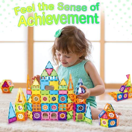 Contixo ST4 Magnetic Tiles - 112 PCs 3D Building Blocks STEM Construction Creativity, Imagination, Recreational, Educational Building Toys for Kids Children Toddler Ages 4-8, Boys and Girls Age 3-5 - style: STEM-112pcs
