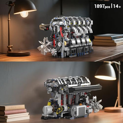 Mould King 10087 L4 Engine Model Building Blocks Kit for Adults, Build Your Own Cars Engine that Works, DIY STEM Toy for 14+ Teens(1897 Pcs) - style: L4 Engine