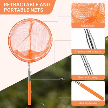 Simgoing 48 Pcs Butterfly Fishing Nets for Kids Bulk Catching Outdoor Tools for Catching Bugs Fish Nature Exploration Toys for Kids Extendable Butterfly Net Outdoor Playing, Extendable 33.5 Inches