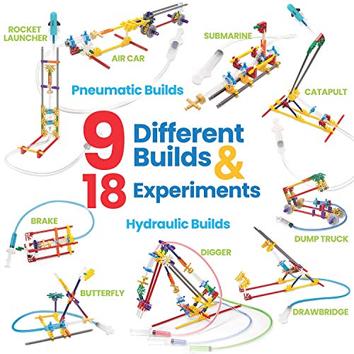 hand2mind Moving Creations with K'NEX, Book and Building Kit for Kids Ages 8-12, 9 Models & 18 Science Experiments, Explore The Science of Air and Water, Homeschool Science Kits