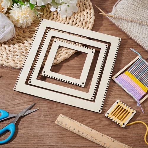 BENECREAT 4 Sizes Wooden Weaving Loom Kit, 2/4/5.9/7.8 inch Square DIY Weaving Loom DIY Weaving Art Tapestry Loom for Hanging Decor Woven Tapestry Knitted Crafts Making, 4.5mm Thick - size: 4 Sizes