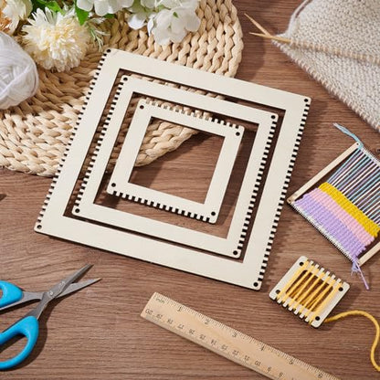 BENECREAT 4 Sizes Wooden Weaving Loom Kit, 2/4/5.9/7.8 inch Square DIY Weaving Loom DIY Weaving Art Tapestry Loom for Hanging Decor Woven Tapestry Knitted Crafts Making, 4.5mm Thick - size: 4 Sizes
