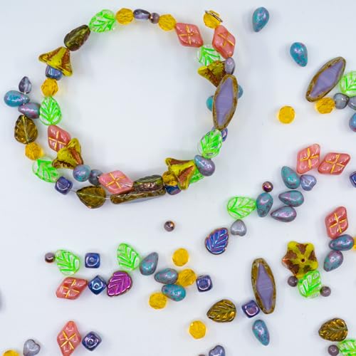 1.4oz (40g) Limited Mix of Czech Glass Beads, Hand Made Set Kit, Purple Spindl Yellow Petunia Glass Beads Mix 001 - color: LMIX 001