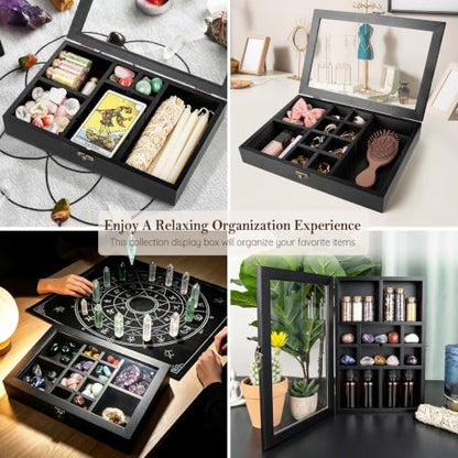 Adjustable Rock Collection Box, Wood Crystal Display Case for Gemstone - color: Black