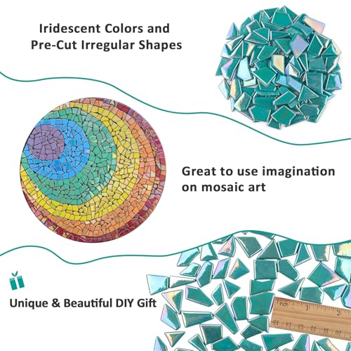 Youway Style 200g Iridescent Teal Glass Mosaic Tiles for Crafs Bulk - color: Emerald Green, size: 200g
