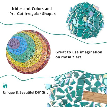 Youway Style 200g Iridescent Teal Glass Mosaic Tiles for Crafs Bulk - color: Emerald Green, size: 200g