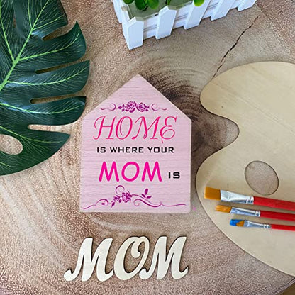 6 Inch 4 Pieces Unfinished Wooden House Shaped Blocks for Crafts Blank Wood House Freestanding Mother's Day Memorial Sign，1 Inch Thick MDF - size: 6 in