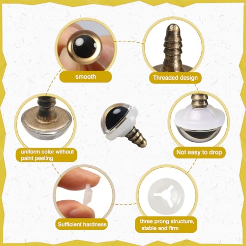 TOAOB 60pcs 12mm Gold Safety Eyes for Crocheting Craft Stuffed Animals Eye - color: Gold